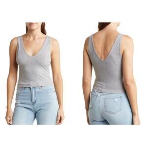 Abound Women Tank Top 4X Grey Heather Double V Neck Ribbed NWT